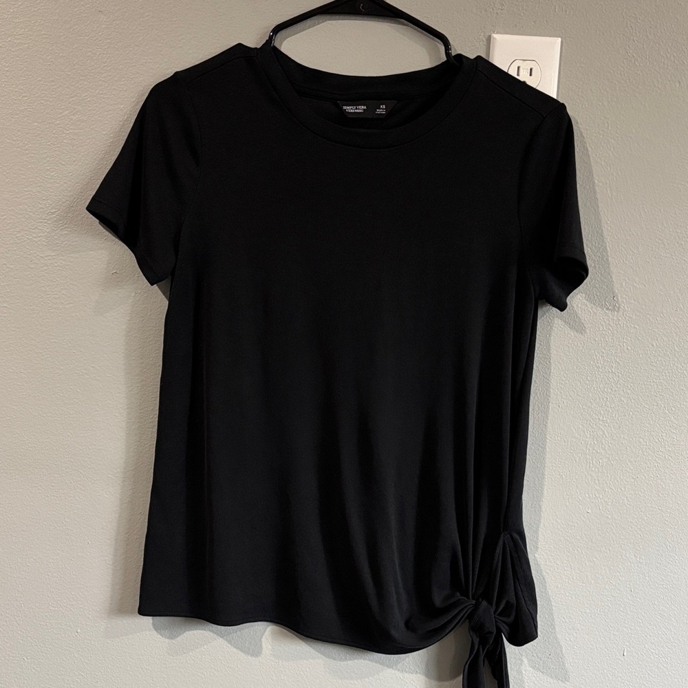 Simply Vera Vera Wang Black Short Sleeve Tie-Front Top